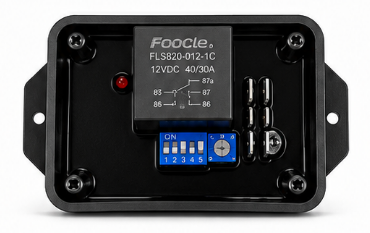 TM301HD-30A timer module showing relay, DIP switches, time adjustment and blade terminals